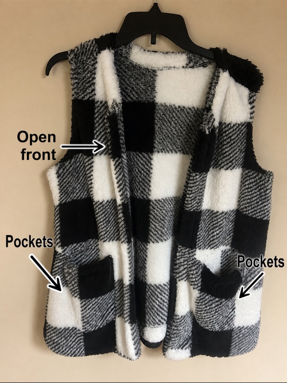 SHEIN Black & White Buffalo Plaid Fleece Vest